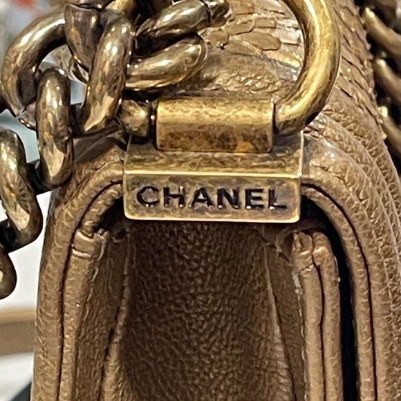 CHANEL Metallic Bronze leather Python Boy Crossbody Bag - Picture 11 of 15